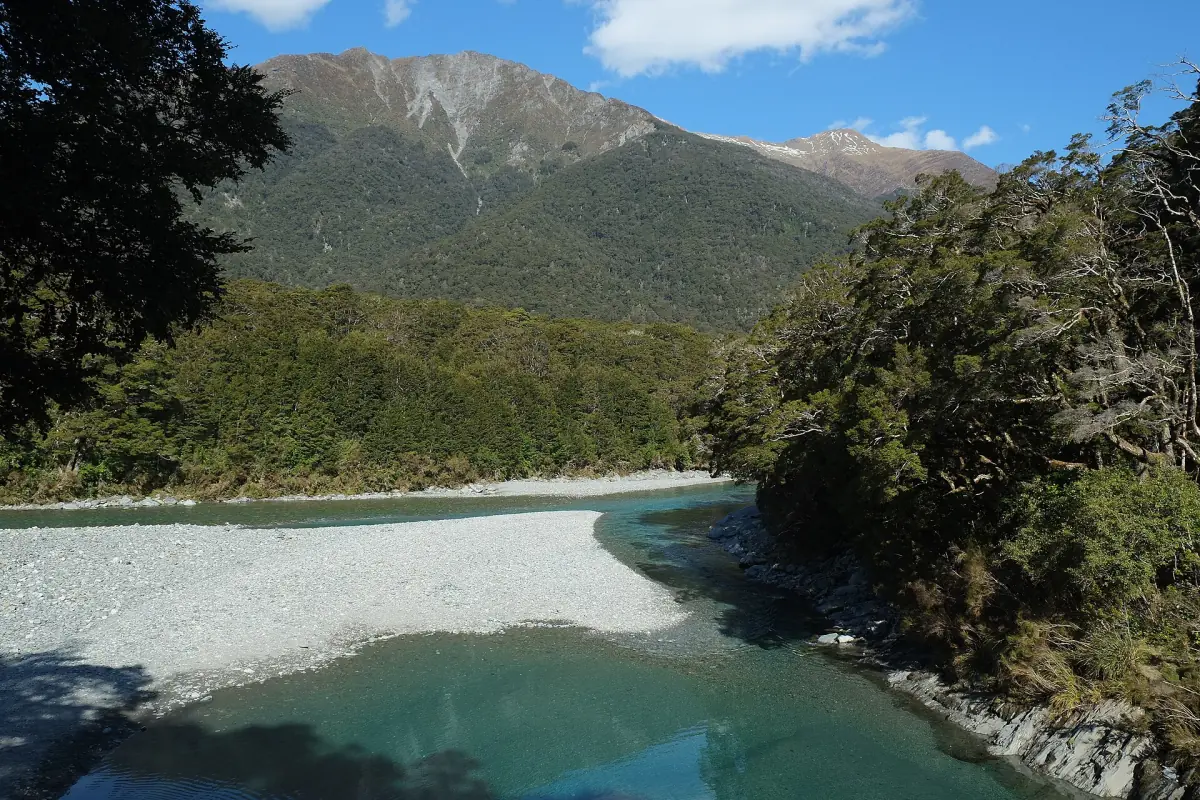 The Blue River meeting the Makarora River at the Blue Pools