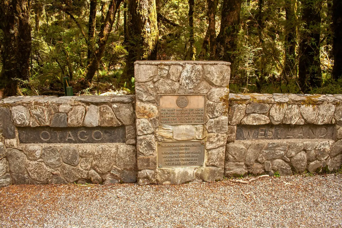 The stone memorial at the top of the Haast Pass