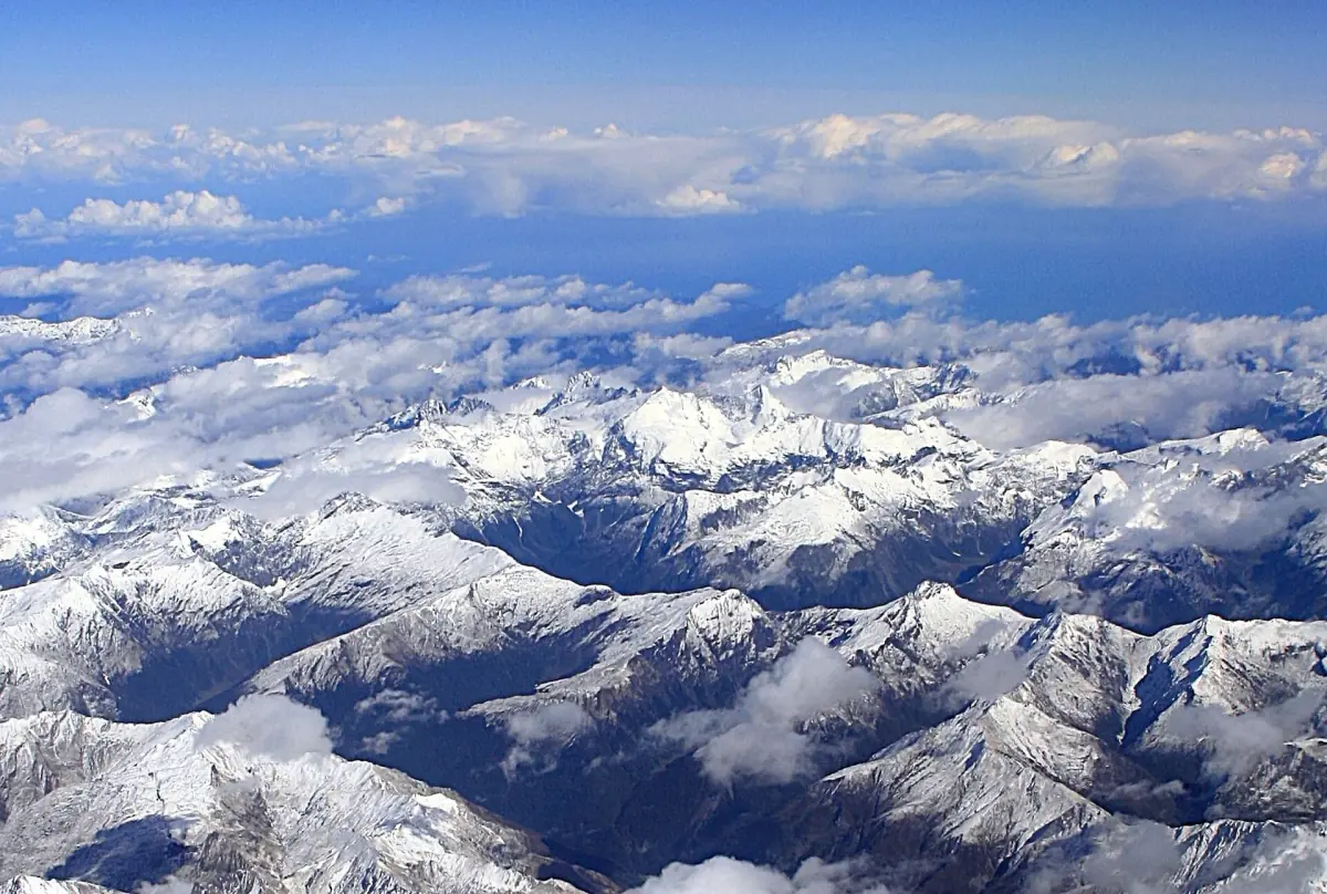 Snowy peaks of Mount Aspiring National Park from the air