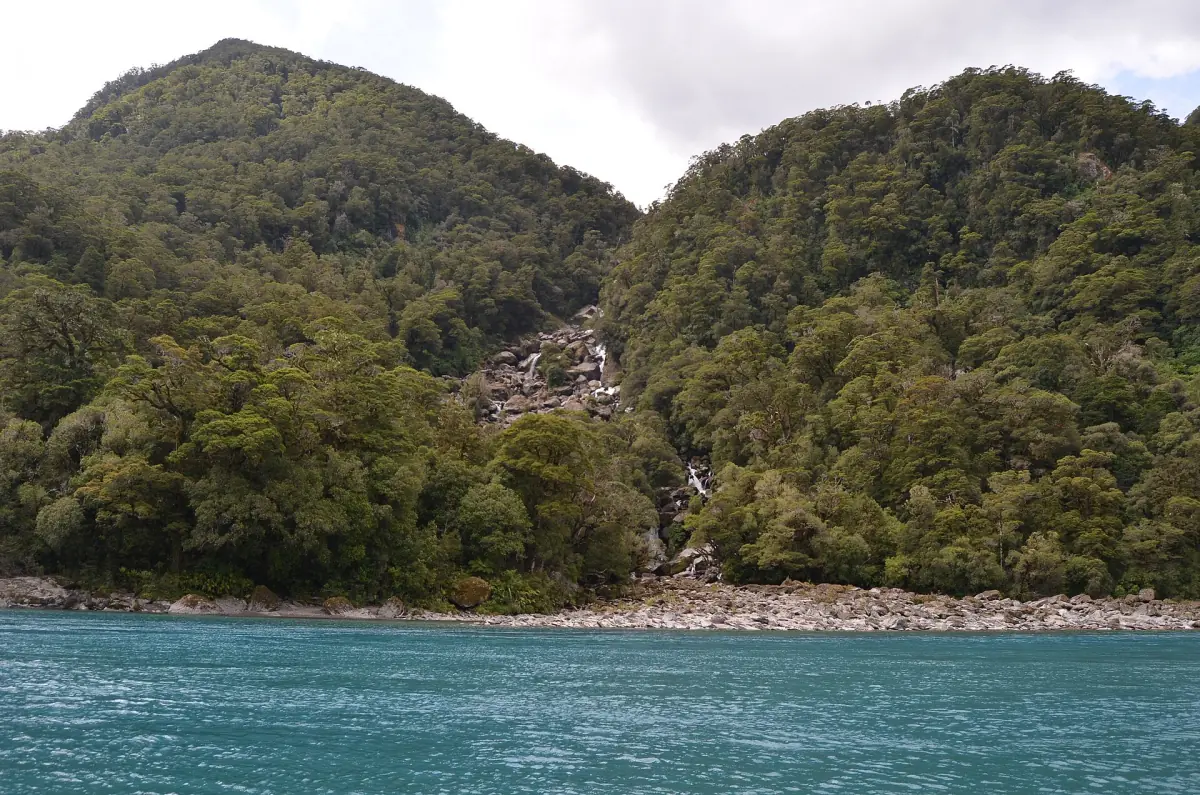 Roaring Billy Falls across the Haast River