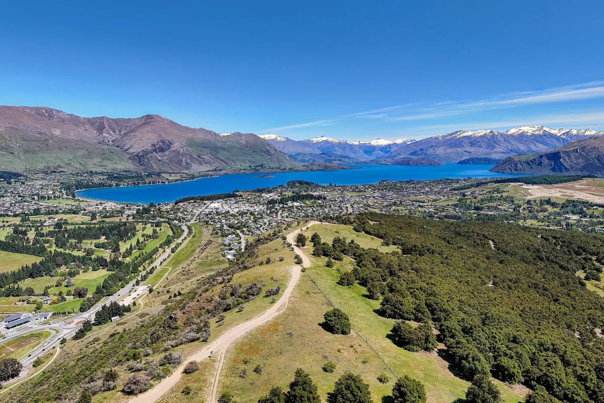 Wanaka town and the lake from Mount Iron